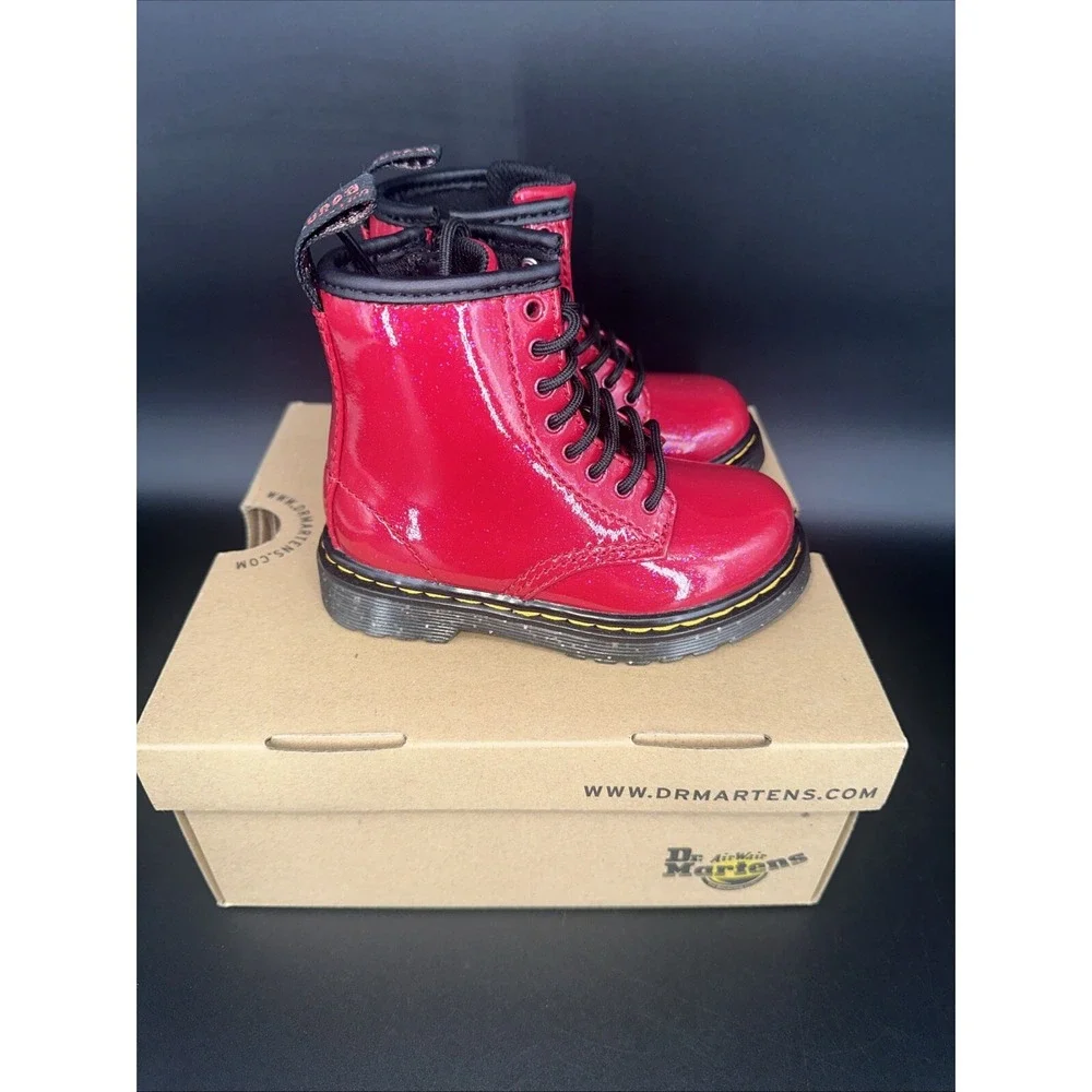 Dr. Martens 1460 T Toddler Boots Bright Red‎ Cosmic Glitter Side Zip Size 8 US